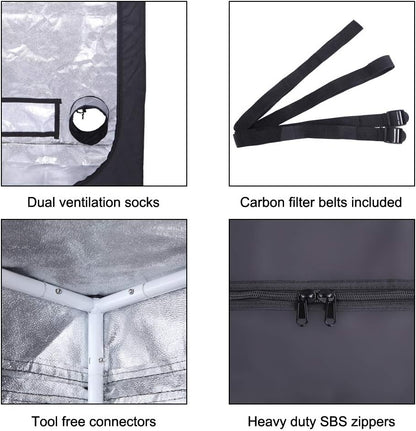 32"x32"x64" Mylar Hydroponic Grow Tent Grow Room with Obeservation Window and Removable Floor Tray for Indoor Plant Growing (32" x 32" x 64")