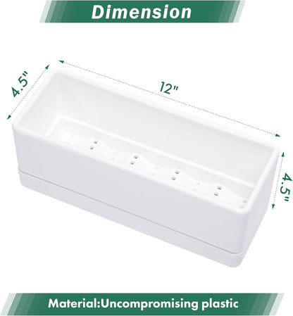 D'vine Dev 12 Inch Window Box Planter, Rectangle Plastic Herb Planter with Drainage Holes and Saucer, Indoor Succulent Cactus Vegetable Pot for Windowsill, Garden Balcony, White, Set of 2, 76-X-A-2