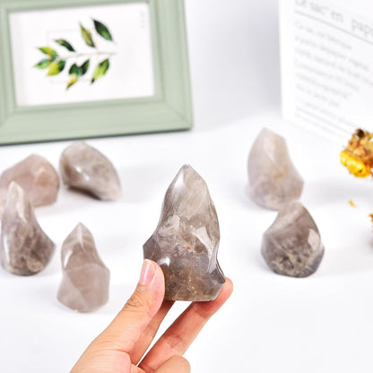 AMOYSTONE Blue Pink Quartz Flame Shaped Stone Towers Large Healing Crystal Quartz Home Decor 1.0LBS