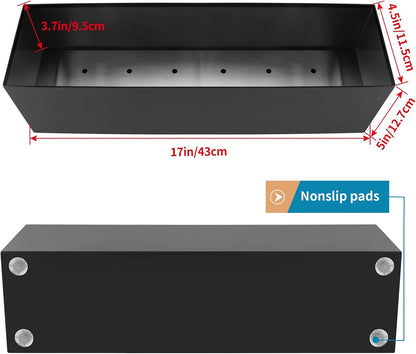 17" Large Stainless Steel Planter Box with Drain Holes and Water Reservoir, Rectangle Succulent Trough Planter Pot for Indoor Outdoor Windowsill, Table Decor (Black)
