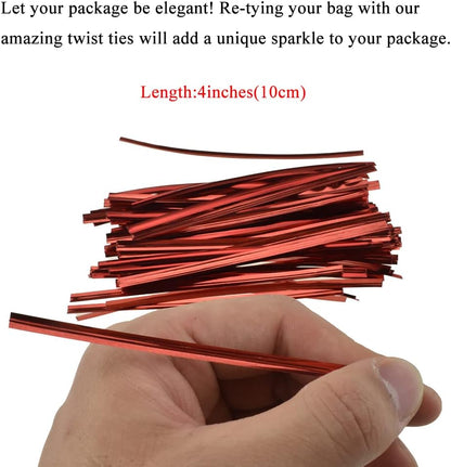 HAHIYO 300Pcs 4 Inches Red Metal Twist Ties for Bread, Candy, Coffee, Plant Garden, Cellophane Treat Bags, Gift Wrapping, Plastic Bags, Halloween Party, Cake Present, Art Crafts