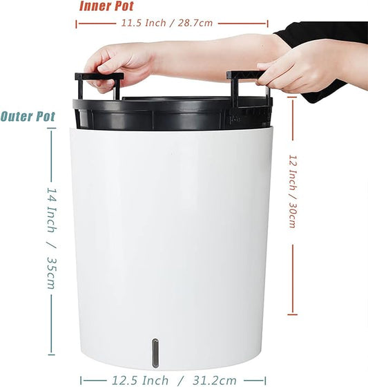 SAROSORA Large Round Self Watering Planter Pot 12.5'' 2-Pack for Home Garden Patio Tall Tree(White 2-Pack)