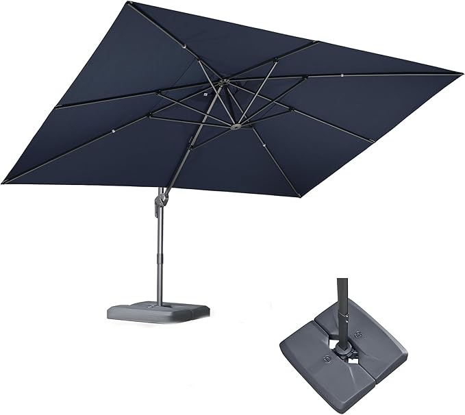 PURPLE LEAF 10' X 13' Rectangle Cantilever Umbrella with Base Outdoor Large Aluminum Patio Umbrella with 3-Year Fade Resistance Recycled Fabric and 360-degree Rotation for Deck Pool Garden,Ocean Slate