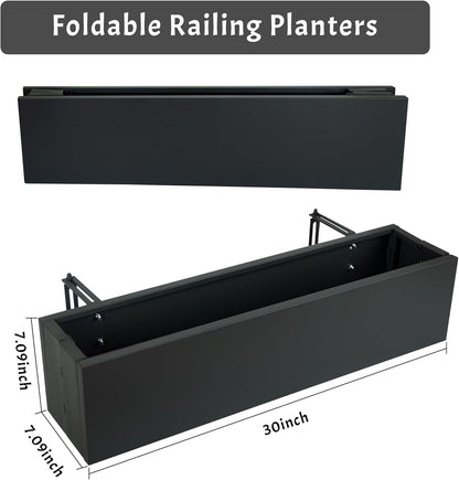 Metal Railing Planter Box, 30 Inch Balcony Planters with Adjustable Brackets, Large Hanging Planters for Outdoor Fence Deck