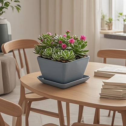 Square Plant Saucer 8 Inch 2 Pack，Plant Trays for Pots, Gray Ceramic Plant Saucers for Indoors Outdoors, Plant Drip Tray 4 6 8 10 12 14 Inch