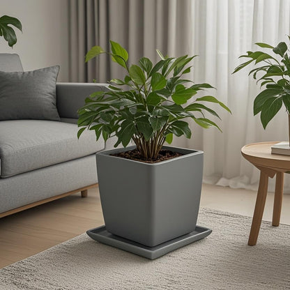 Square Plant Saucer 12 Inch 1 Pack，Plant Trays for Pots, Gray Ceramic Plant Saucers for Indoors Outdoors, Plant Drip Tray 4 6 8 10 12 14 Inch