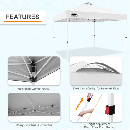 EAGLE PEAK Pop Up Canopy Tent with Wheeled Carry Bag, 8 Stakes, 4 Ropes, 4 Weight Bags, Easy Set Up Tent Canopy, 12x12 ft, 144sqft of Shade, White