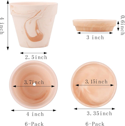 Terra Cotta Pots with Saucer - 6-Pack Small Terracotta 4'' Clay Ceramic Planter Great for Cacti & Succulents with Drainage Hole