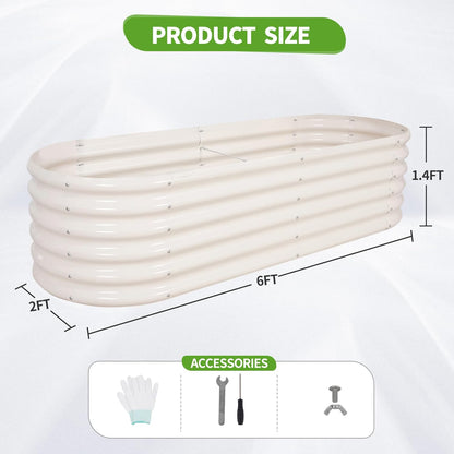 Galvanized Raised Garden Bed Outdoor- 2 Pcs Raised Beds for Gardening| Metal Planter Box, Steel Raised Garden Bed Kit with Gloves for Vegetables, Flower, Herbs (6x2x1.4FT, White)