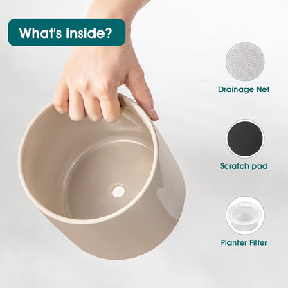 vancasso Ceramic Plant Pots, 4.25+5.25+6.25 Inch Planter Pot with Drainage Hole, Flower Pots for Indoor Outdoor Plants, Set of 3, Grey