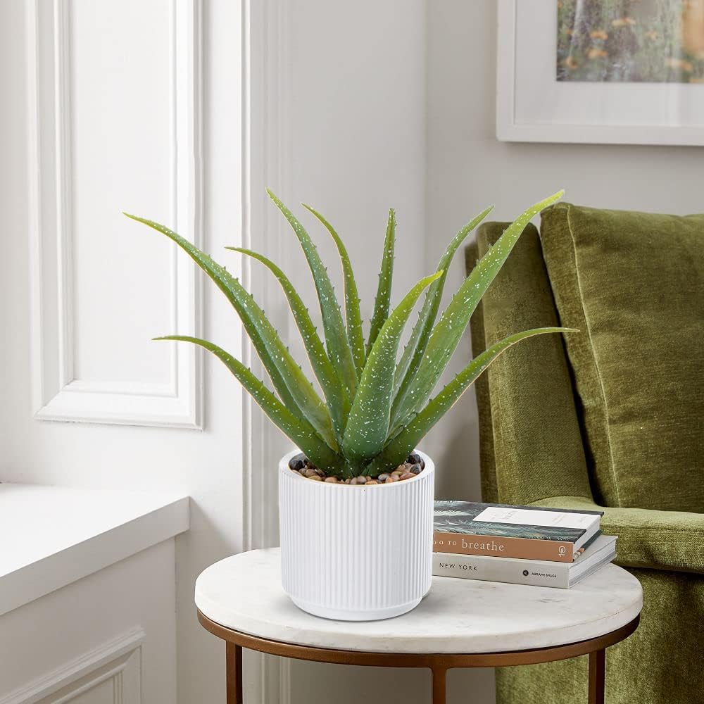 Artificial Succulent Aloe Plants 13 Inch Large Faux Succulents with Ceramic Pot Fake Aloe Potted Plant for Home Indoor Bathroom Table Bedroom Shelf Office Decor