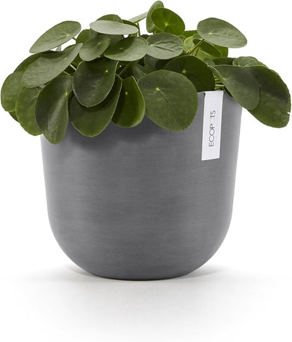 Ecopots Oslo Durable Modern Round Indoor/Outdoor Recycled-Based Composite Flower Pot Planter, Grey, 10"