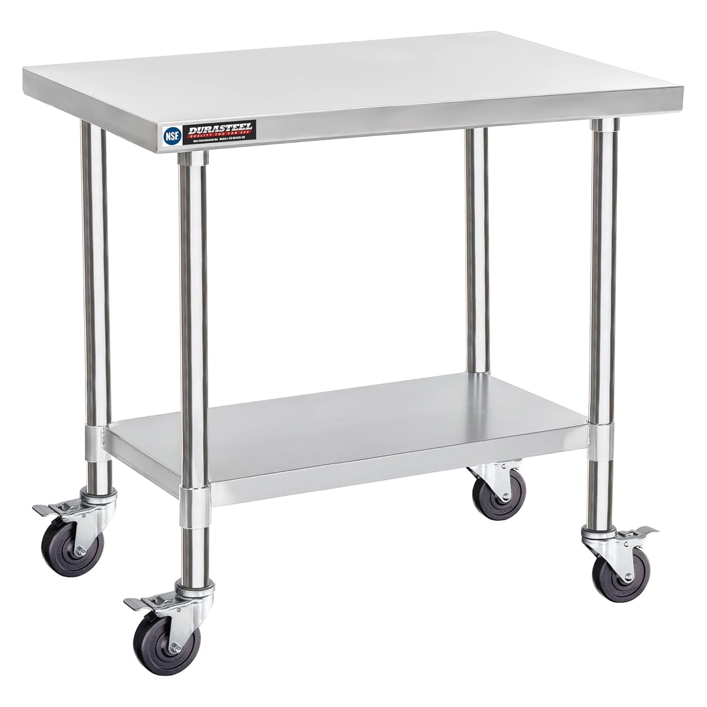 DuraSteel 24x36 NSF Stainless Steel Cart - Heavy Duty Rolling Food Prep Table with Undershelf - Metal Utility Cart for Commercial Restaurant Kitchen, Laundry, Outdoor Portable BBQ Grill
