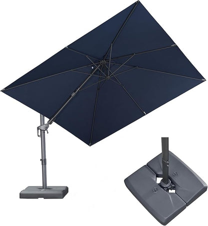 PURPLE LEAF 10' X 10' Swivel Outdoor Patio Aluminum Umbrella with Base Left-right Tilting Cantilever Offset Umbrella with UV Resistant Heavy Duty Fabric for Deck Pool Patio Backyard, Ocean Slate