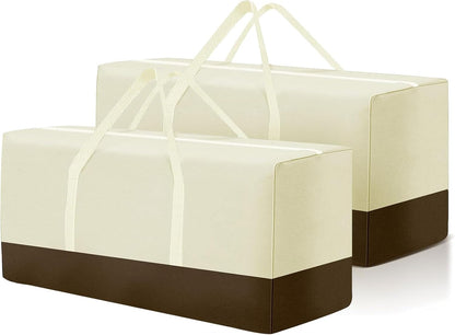2 Pack Extra Large Patio Outdoor Waterproof Cushion Storage Bag, Outdoor Cushion Furniture Storage Bag with Handles and Zippered 68 x 30 x 20 Inch, Beige