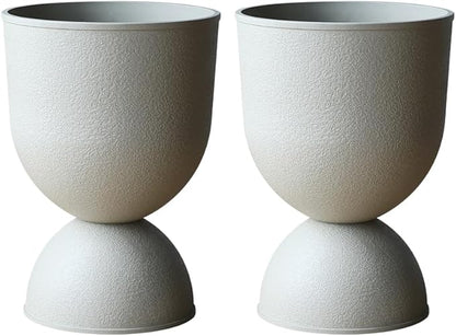 Lookat Modern Hourglass Planter, Indoor Decorative Plastic Plant Container, Textured Metal Look, Contemporary Home Garden Pot (Beige, CUP001)