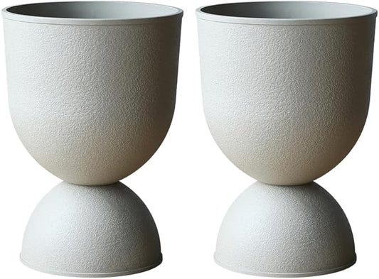 Lookat Modern Hourglass Planter, Indoor Decorative Plastic Plant Container, Textured Metal Look, Contemporary Home Garden Pot (Beige, CUP001)