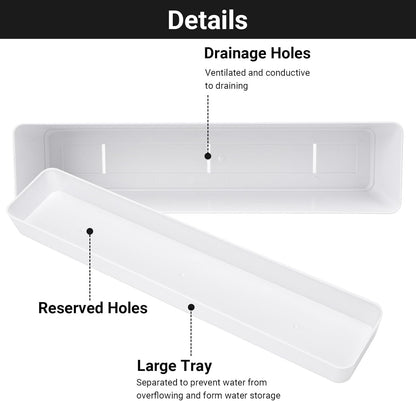 GREANER Flower Boxes, 3 Pack 12x3.8 Inch Rectangle Window Boxes, Herb Planters with Tray, Indoor Succulent Cactus Flowers Plastic Drawable Pot for Windowsill, Garden, Balcony, Office Outdoor (White)