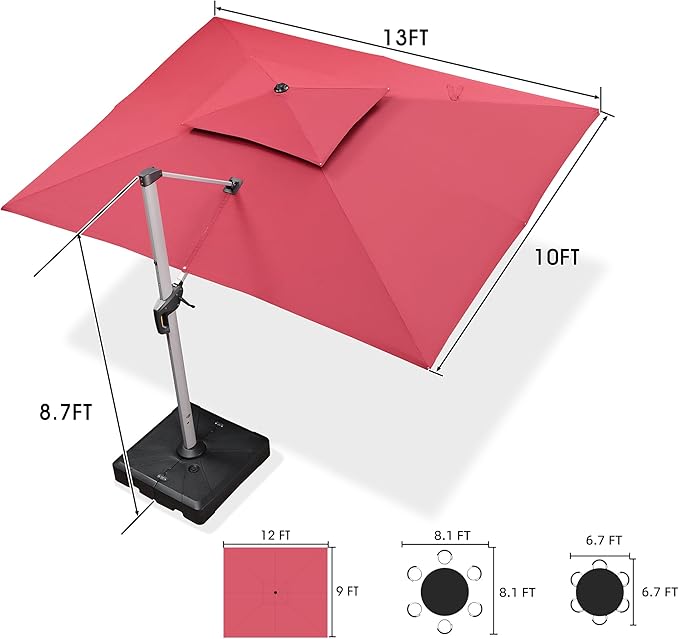PURPLE LEAF 10' X 13' Patio Umbrella Outdoor Rectangle Umbrella Large Cantilever Umbrella Windproof Offset Heavy Duty Sun for Garden Deck Pool Patio, Terra