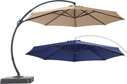 LAUSAINT HOME Beige Patio Umbrella with an Additional Navy Blue Replacement Canopy, 11 FT Deluxe Curvy Cantilever Umbrella Heavy Duty Offset Hanging Outdoor Umbrella with Base,