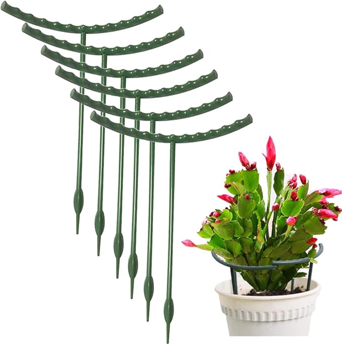 10 Pack Plant Support Plant Stakes Metal Half Round Search Support Ring Small Plastic Cage Holder Short Stem Flower Pot Climbing Trellis for House Flower Vegetable Indoor Leafy(5.7 x 5.9nch)