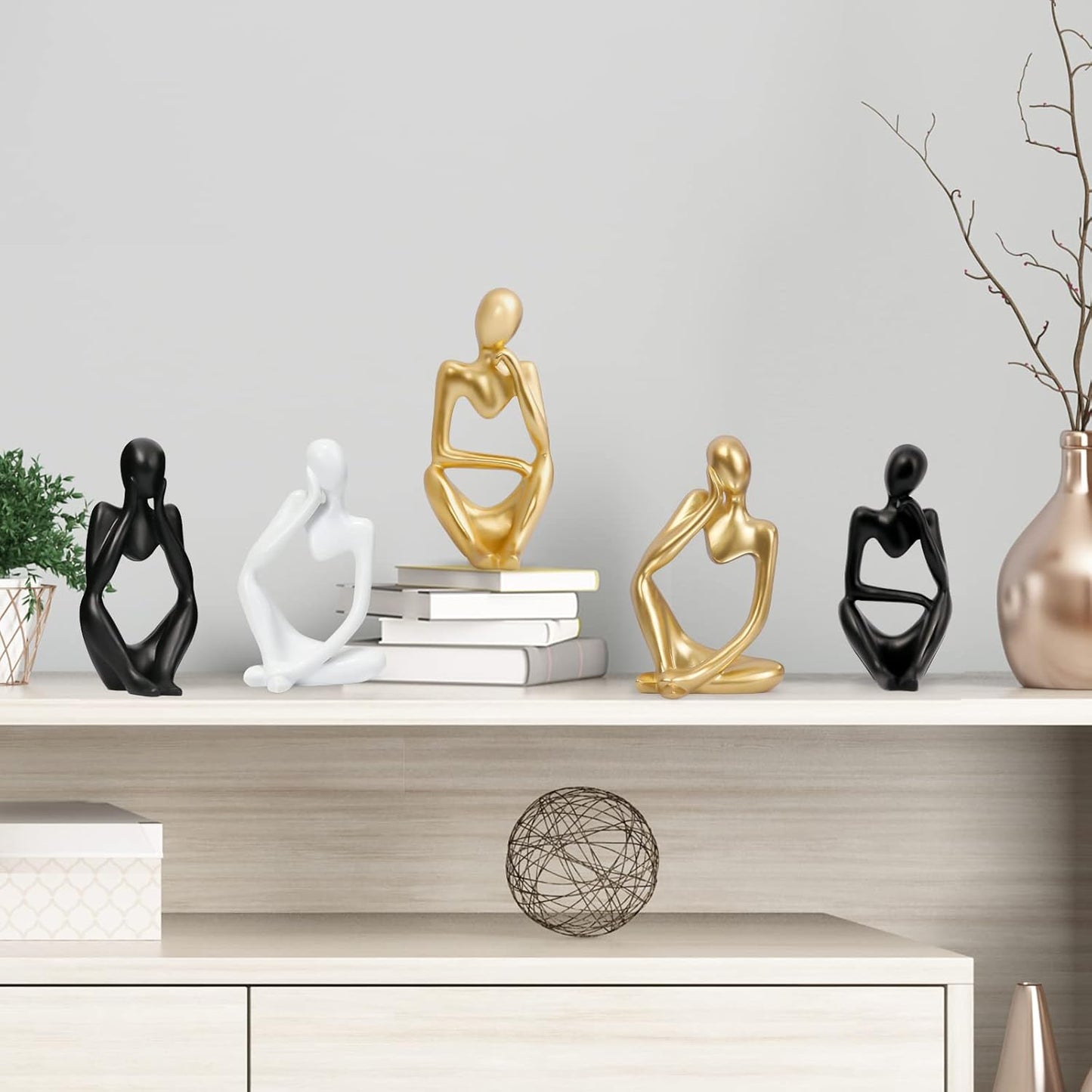 INNOLITES Resin Statue Thinker Style Decoration Abstract Sculptures Collectible Figurines for Home Decor Modern Office Shelf Desktop（Gold-Right