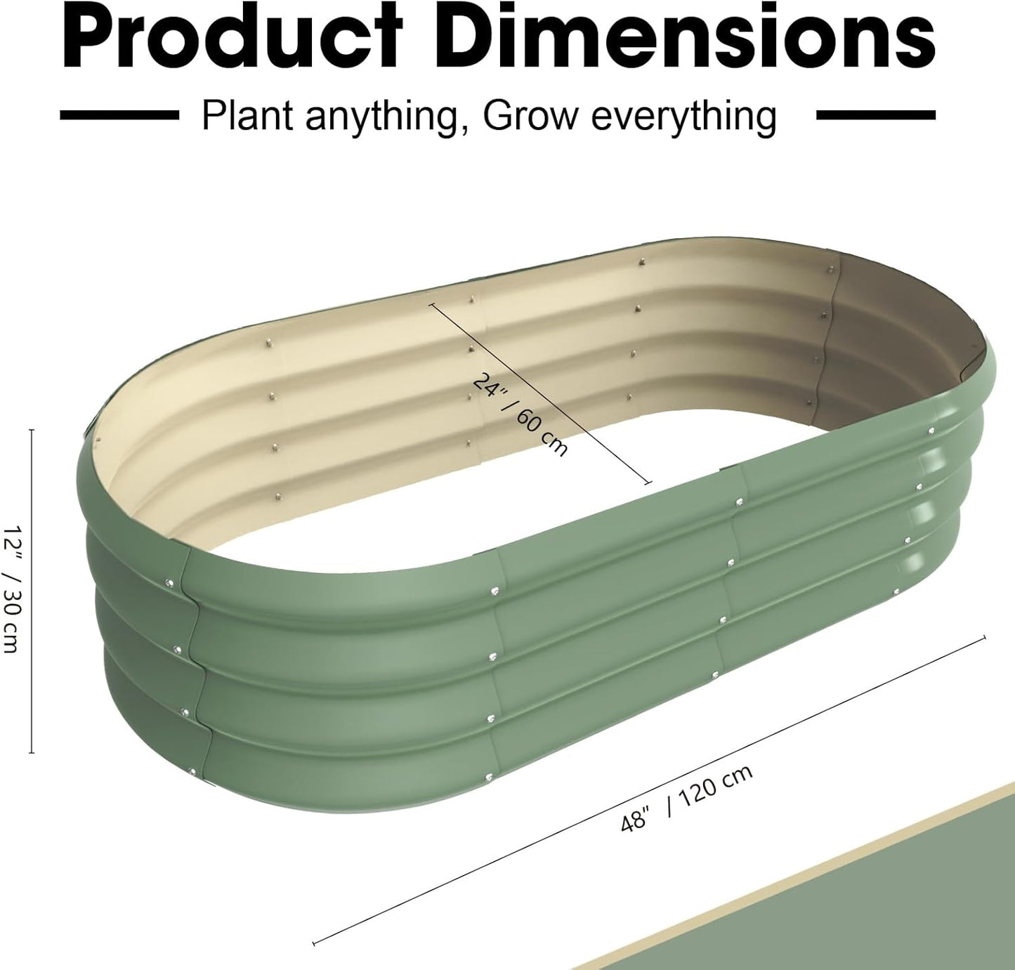 4x2x1ft Oval Galvanized Raised Garden Bed Outdoor 9-in-1 Large Metal Modular Planter Box Raised Beds for Gardening,Vegetables,Fruits,Flowers & Herbs (Green)