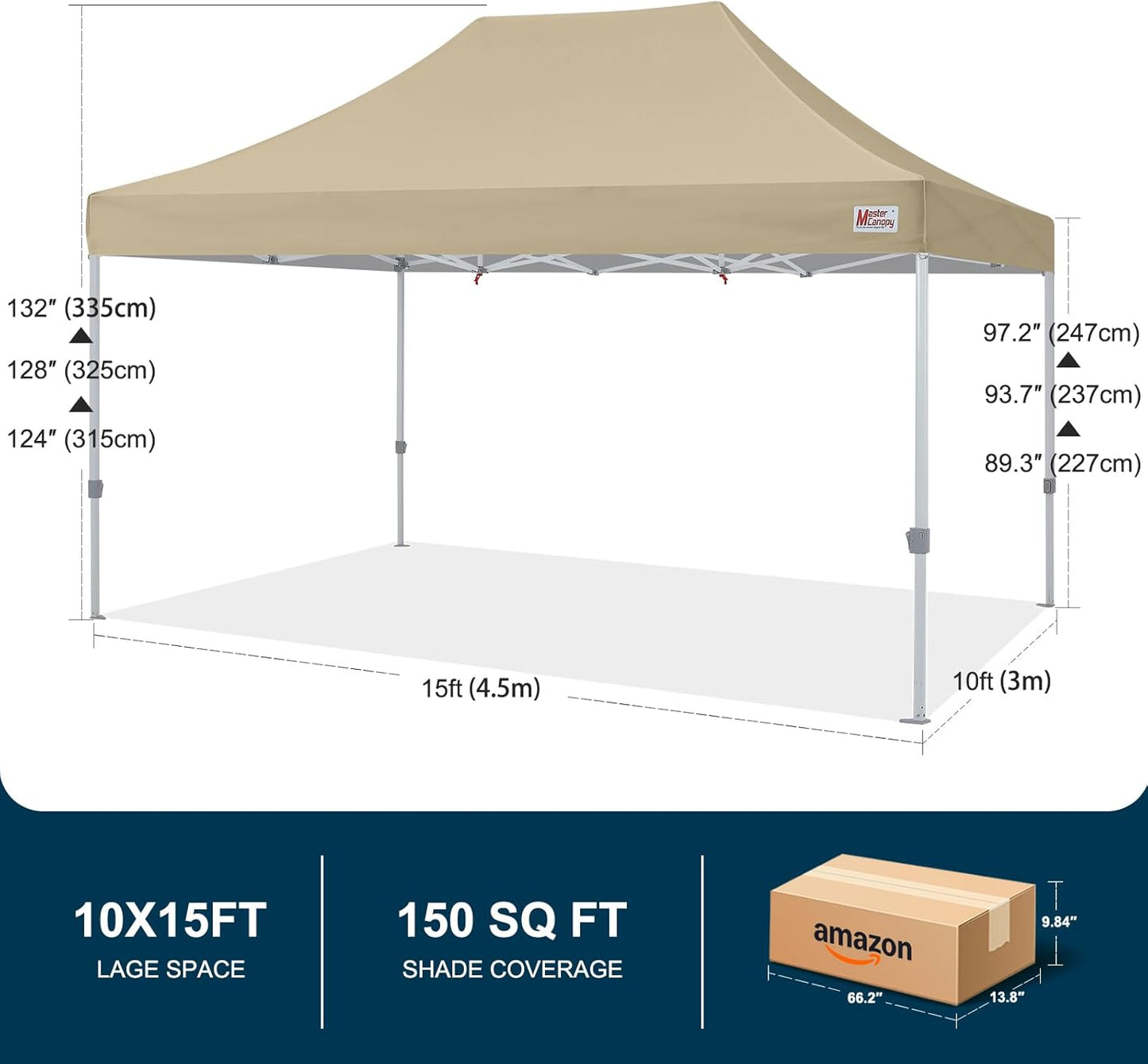 MASTERCANOPY Pop Up Canopy Tent Commercial Grade 10x15 Instant Shelter (Beige)