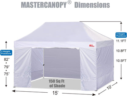MASTERCANOPY Heavy Duty Pop-up Canopy Tent with Sidewalls (10x15,White)