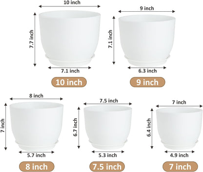 Plant Pots 10/9/8/7.5/7 inch Flower Pots with Multi Mesh Drainage Holes, Planters for Indoor Outdoor Garden Plants and Flowers. (White)