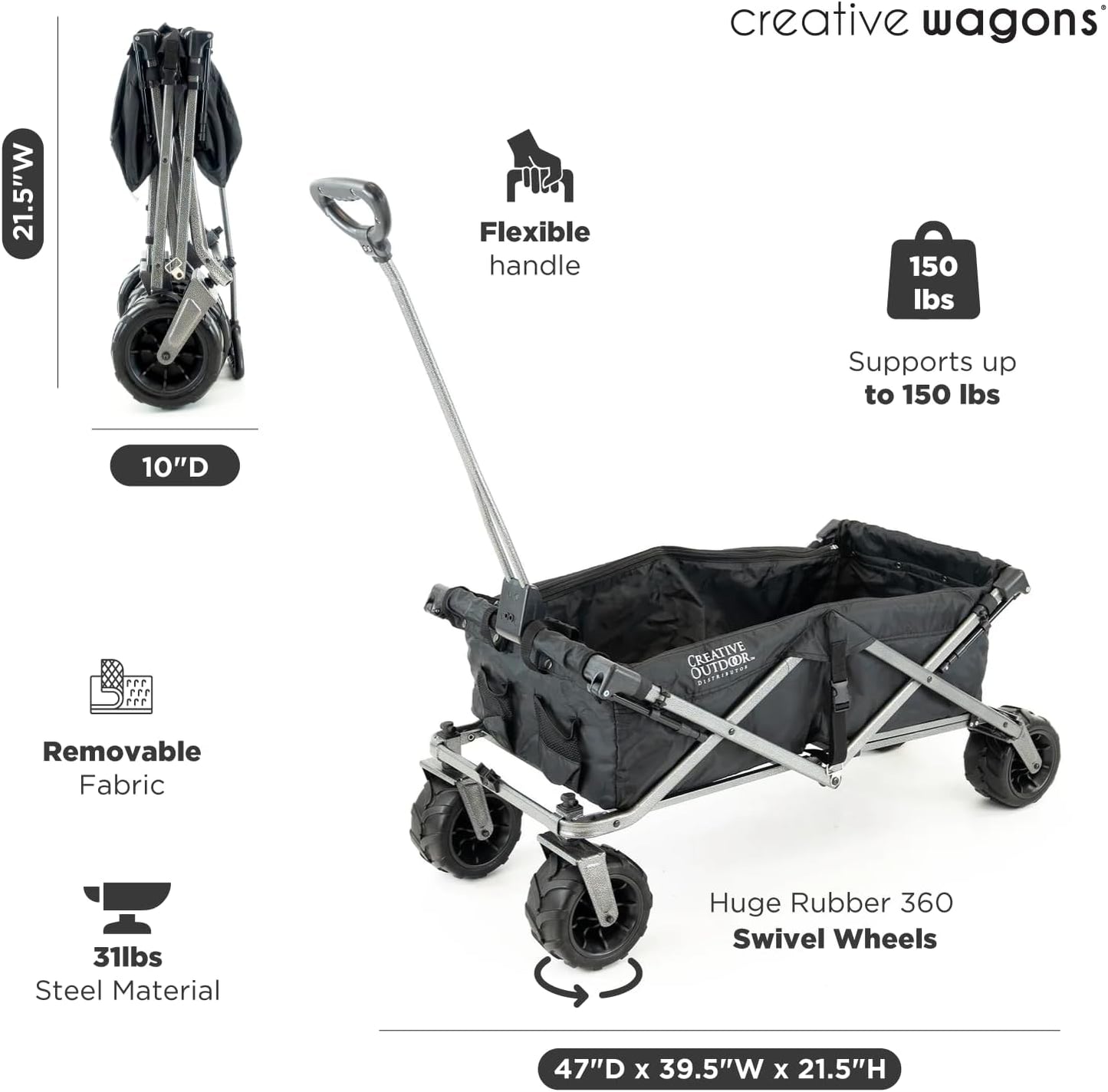 Creative Outdoor All-Terrain Deluxe Wagon | 360 Swivel All Terrain Wheels | Great for Beach, Park, Garden & Tailgate | Multiple Color Options