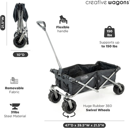 Creative Outdoor All-Terrain Deluxe Wagon | 360 Swivel All Terrain Wheels | Great for Beach, Park, Garden & Tailgate | Multiple Color Options