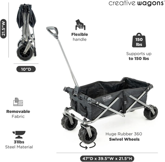 Creative Outdoor All-Terrain Deluxe Wagon | 360 Swivel All Terrain Wheels | Great for Beach, Park, Garden & Tailgate | Multiple Color Options