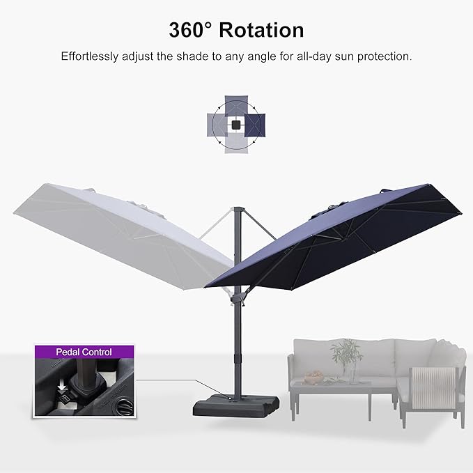 PURPLE LEAF 9' × 9' Patio Cantilever Umbrella Outdoor Square Adjustable Offset Umbrellas with 360-degree Rotation and 8 Heavy Duty Metal Ribs for Garden Deck Pool Navy Blue