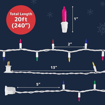 PREXTEX 200 Ct. Multi-Color Christmas Tree Lights with White Wire - 40 Ft Holiday String Lights for Indoor and Outdoor Use - Multicolor Twinkle Christmas Tree Decoration with End-to-End Connectors