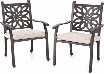 Sophia & William 2 Pieces Cast Aluminium Patio Dining Chairs Bronze with Cushions, Oversize Powder-Coating Outdoor Armchairs for Porch Yard Deck Balcony, Load Capacity Up to 350 lbs