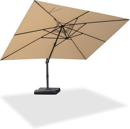 PURPLE LEAF 10' × 13' Patio Cantilever Umbrella Outdoor Rectangle Adjustable Offset Umbrellas with 360-degree Rotation and 8 Heavy Duty Metal Ribs for Garden Deck Pool Beige