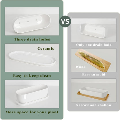 E-liu Oval Ceramic Planter Pot with Drainage Hole Saucers 11 Inch Succulents Planter Home Decor for Indoor Outdoor Plants Herb Cactus with 3 Mesh Pads, Plants Not Included