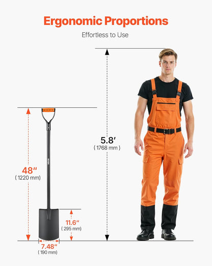 VEVOR Square Shovel, 48 in Heavy-Duty Flat Shovel, Transfer Shovels with Alloy Steel Blade and Non-Slip D-Handle, Detachable and Easy Storage, for Gardening, Construction, Digging, and Snow Shoveling