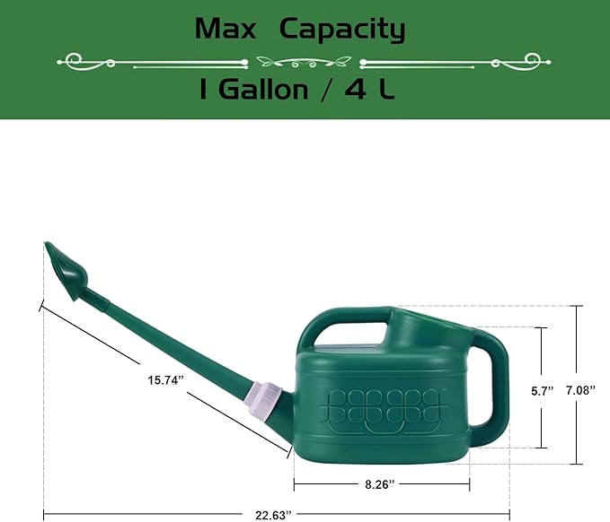 Plastic Watering Can for Indoor & Outdoor Plants 1 Gallon/4-Liter, Ebristar Watering Pot for Garden Flower with Long Spout and Removable 360 Degree Rotation Sprinkler Head - Dark Green