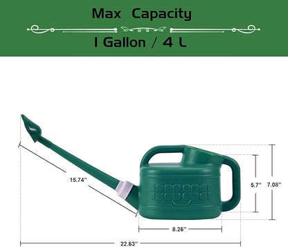 Plastic Watering Can for Indoor & Outdoor Plants 1 Gallon/4-Liter, Ebristar Watering Pot for Garden Flower with Long Spout and Removable 360 Degree Rotation Sprinkler Head - Dark Green