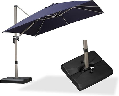 PURPLE LEAF 10FT Patio Umbrella with Base Cantilever Umbrella Square Outdoor Offset Umbrella with Champagne Frame and 360° Rotation for Garden Deck Pool, Navy Blue