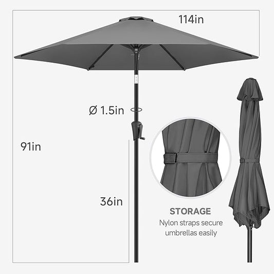 FLAME&SHADE 10ft Patio Umbrella - Outdoor Umbrella with 6 Sturdy Ribs, Push Button Tilt and Crank, UV Protection Table Market Umbrella for Pool, Porch，Garden, Deck, Backyard (Anthracite)