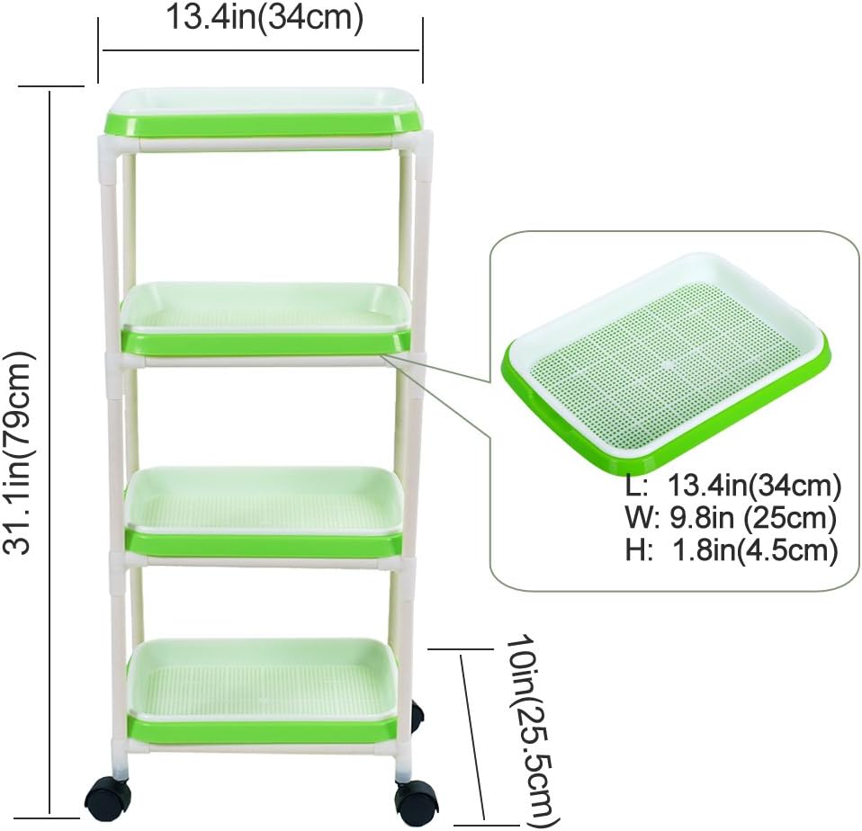 4 Layers Sprout Trays with Extra Strength Plastic Shelf Soil-Free Healthy Wheatgrass Seeds Grower & Storage Trays for Garden Home Office