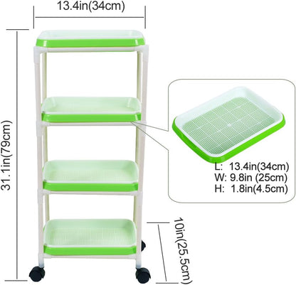 4 Layers Sprout Trays with Extra Strength Plastic Shelf Soil-Free Healthy Wheatgrass Seeds Grower & Storage Trays for Garden Home Office