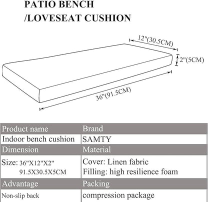 Bench Seat Memory Foam Chair Pads Non-Slip Rubber Back Indoor Swing/Settee Cushion 36 x 12 inch