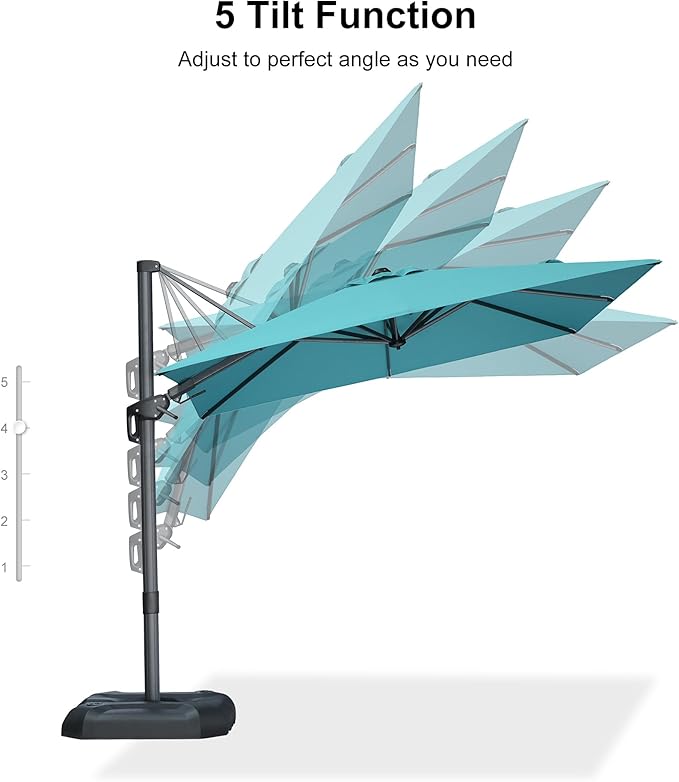 PURPLE LEAF 8' X 8' Left-right Tilting Patio Umbrella Outdoor Cantilever Swivel Square Umbrella Aluminum Offset Umbrella with 360-degree Rotation for Garden Deck Pool Patio Turquoise Blue