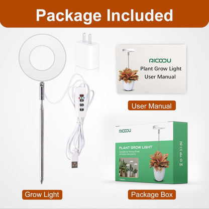 Grow Lights for Indoor Plants Small Potted - Full Spectrum, Auto 3/9/12H Timer, 10-Level Dimming & Adjustable Height - Compact Grow Light for Succulents, Herbs, Foliage in Home/Office (White,1PACK)