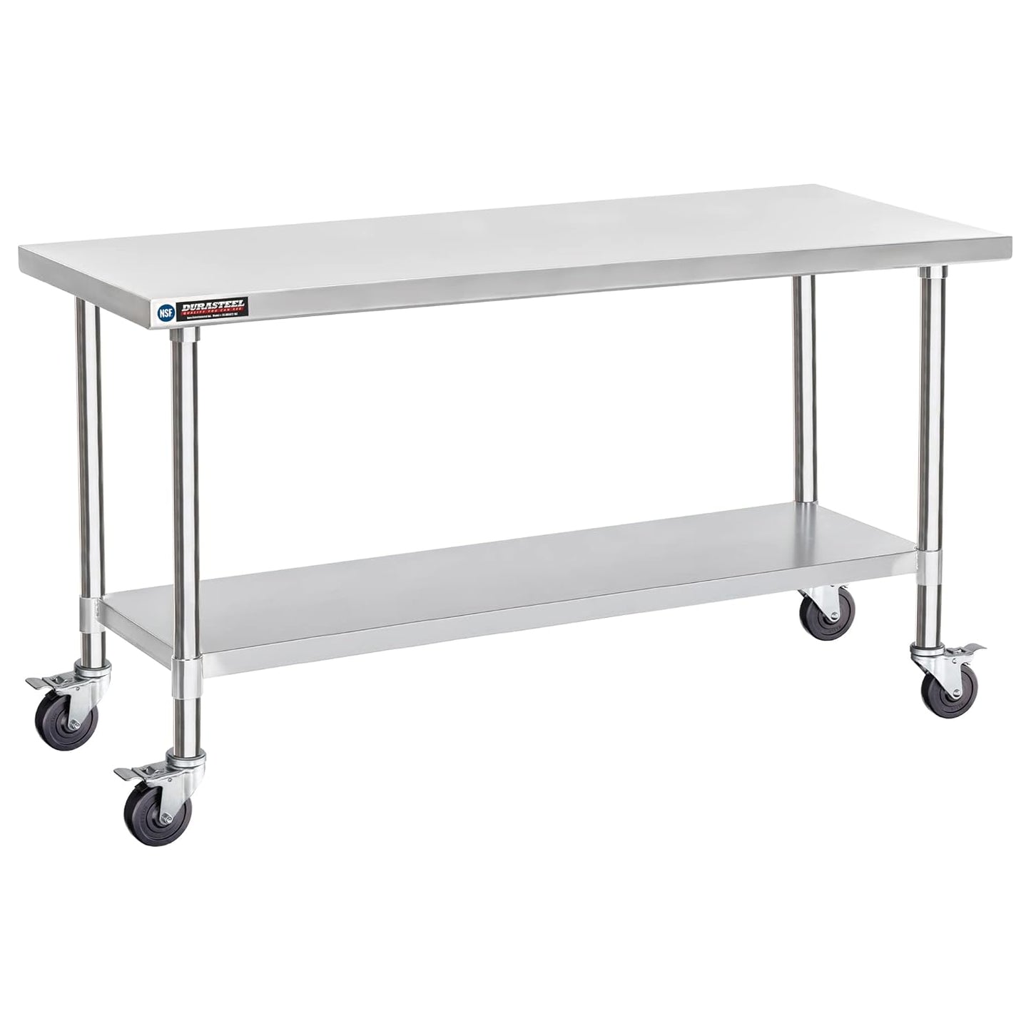 DuraSteel 30x72 NSF Stainless Steel Cart - Heavy Duty Food Prep Table with Undershelf - Rolling Kitchen Island on Wheels for Commercial Restaurant Kitchen, Garage, Outdoor Cooking, BBQ Grill, Counter