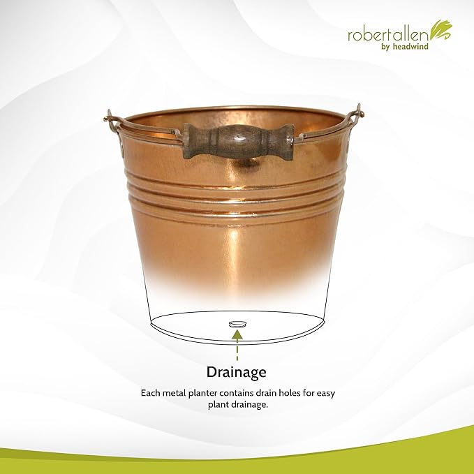 Headwind Vintage Collection - 6 Inch New Penny Banded Planter with Handles – Galvanized Bucket Planter - Decorative Small Planters for Indoor Plants & Outdoor Use by Robert Allen